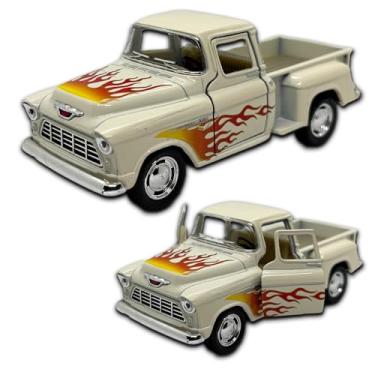 Imagem de Miniatura de carro Chevrolet Stepside 1955 em Metal, com fricção, pneus em borracha, abertura de portas laterais, 12 CM, 1/32, Resistente a quedas (Bege estampado)