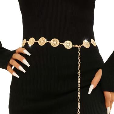 Imagem de Caviotess Cinto de metal multicamadas para mulheres, corrente de barriga ajustável, joia corporal, cinto de cintura para vestidos e calças, Estilo dourado 2 (110 cm), tamanho �nico