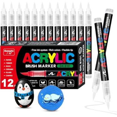 Imagem de Surcotto 12 marcadores de tinta acrílica branca, acrílico à base de água, canetas de tinta acrílica com ponta de pincel macio para artes e artesanato, atividades infantis, sala de aula; funciona em