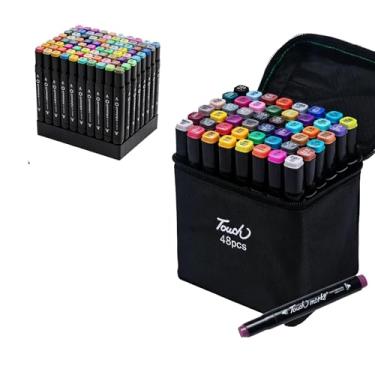 Imagem de Kit Canetinhas para Colorir 48 Cores Inclui Base Organizadora– Canetas Dupla Ponta Profissionais | Canetinha Marcador Lápis de Cor para Pintura, Desenho, Escola e Artesanato