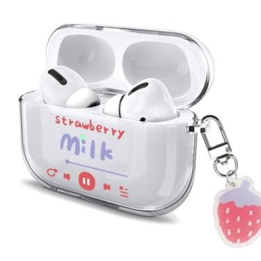 Imagem de Watefull Capa para AirPods Pro 3 fofo com chaveiro mosquetão 2025, Clear Air Pods Pro 3 capa macia com desenho animado anime kawaii com ornamento para crianças, meninos, meninas e mulheres (morango)
