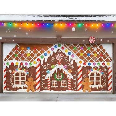 Imagem de Hahafelt 2 x 4,5 m de Natal, casa de gengibre, decoração de porta de garagem, casa de gengibre, casa de doces, banner, pano de fundo para Natal, férias, decoração de parede ao ar livre, festa