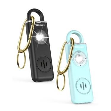 Imagem de TECKNET Alarme De Segurança Pessoal Recarregável Para Mulheres, Pacote Com 2 Alarmes Pessoais 130 Db Luz Estroboscópica Sos, Aviso Bateria Fraca, Chaveiro Sirene Alta Meninas, Crianças E Idosos