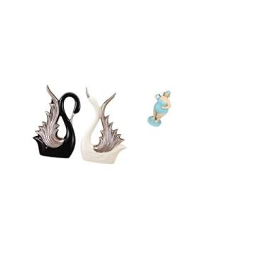 Imagem de Fenteer Escultura de Cerâmica de Cisne E Coleção de Estátuas de Resina de de Praia para Decoração de Mesa de Lareira de Aniversário de Prateleira