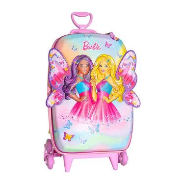 Imagem de Mochila Escolar Roda Tripla Barbie Borboleta 3D Meninas