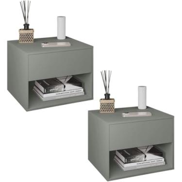 Imagem de Kit com 02 Mesas de Cabeceira Suspensa com 1 Gaveta e Nicho Moderna Fixa na Parede (Cinza)