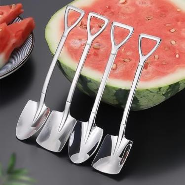 Imagem de Conjunto de 2 peças de colher de melancia de aço inoxidável 304 pontiagudas/quadradas, mini café, frutas, sorvete, sobremesa, colher de cozinha, utensílios de mesa