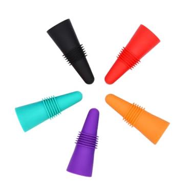 Imagem de Conjunto de rolhas de garrafa de vinho de 5 peças - Vedação de silicone hermética para preservação de bebidas (preto, vermelho, laranja, azul, roxo)