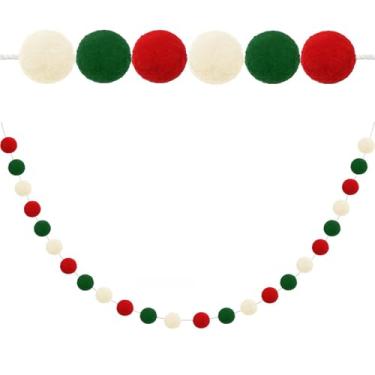 Imagem de 1 pacote com guirlanda de pompom de Natal, linda bola de feltro para pendurar vermelha, branca e verde, enfeite de cordão, decorações de Natal para árvore interna, sala de casa, artigos de festa de