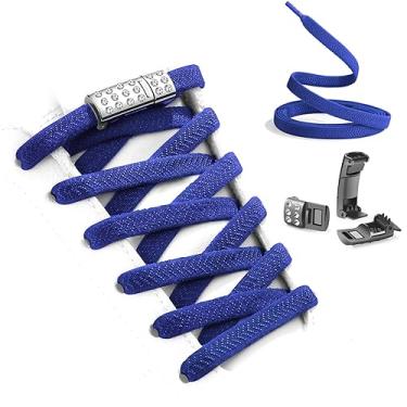 Imagem de Cadarços elásticos sem amarração - Elástico plano para tênis/sapatos de lona, ajuste universal, Azul, 47in