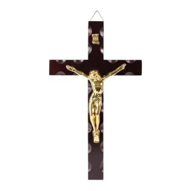 Imagem de XLWLLNJ Crucifixo de Parede, Cruz de Madeira, Estátua de Jesus, Ornamento, Pingente, Decoração Religiosa, Figura para Entrada, Adequado para Decoração, Jesus Dourado 17.3x30cm, Tamanho real