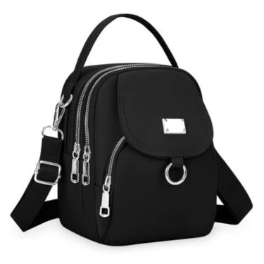 Imagem de Bolsa transversal com zíper casual nylon mini quadrada feminina preta