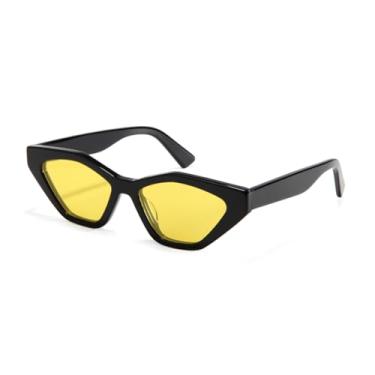 Imagem de HCHES Óculos de sol polarizados femininos, armação de acetato, lentes amarelas, proteção UV400, verão (preto e amarelo)