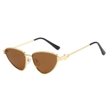Imagem de Óculos de sol estilo olho de gato retrô pequeno feminino, óculos de sol fashion luxuoso masculino para dirigir e viajar UV400 (dourado marrom)