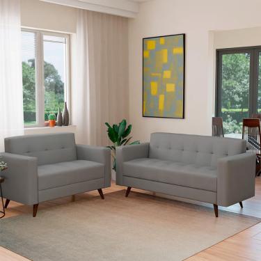Imagem de Conjunto de Sofá 2 e 3 Lugares Vitrola Suede Cinza