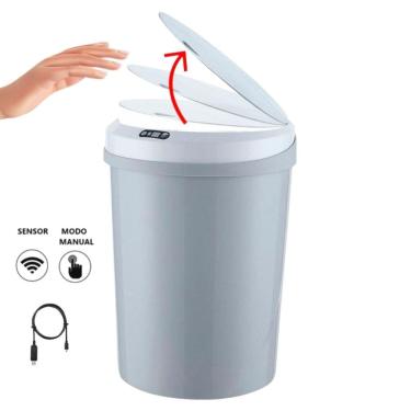 Imagem de Lixeira Automática Redonda 12 Litros Usb Com Sensor Cinza