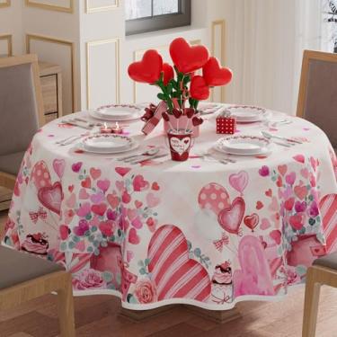 Imagem de XCHI Toalha de mesa xadrez em aquarela com corações de amor, flores, presente de dia dos namorados, toalha de mesa redonda, toalha de mesa lavável para decoração de festa em casa 170 x 177 cm