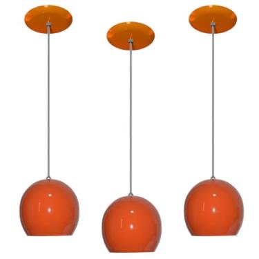 Imagem de kit com 03 Luminárias Pendente Modelo Bolinha - Ideal para balcão cozinha americana, bancada, sala, entre outros - Bivolt 110v-220v (Laranja)