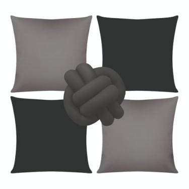 Imagem de Almofadas dara Sofá Kit 04 Almofadas Cheias Lisa Modernas Simples Coloridas Mais Nozinho(Cinza/Preto)