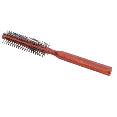 Imagem de ZJchao Escova de Cabelo Redonda Pequena, Cabo Ergonômico de Madeira, Mini Escova de Rolo para Cabelo Curto e Fino, Masculino e Feminino (BROWN)