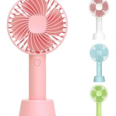 Imagem de Ventilador Portátil Mini, Recarregável com Base, Design Moderno em Rosa, Azul e Verde, Ventilador de Mão com Suporte