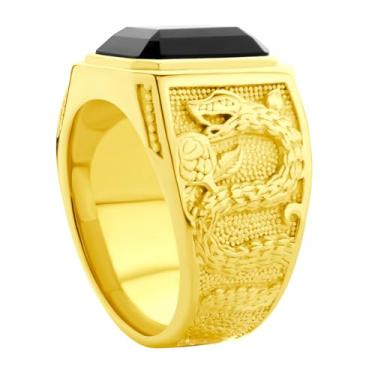 Imagem de 555Jewelry Anel masculino de aço inoxidável ônix preto quadrado anel de sinete de pedra ônix preto para homens cobra gravado tamanho 7-13, Aço inoxidável, Sem pedra preciosa