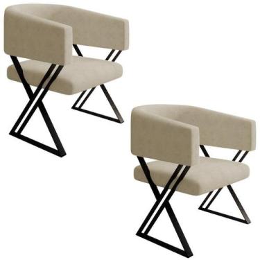 Imagem de Kit 2 Poltronas Decorativas Mirela Pes Metal Linho Bege Vconcept - Vns