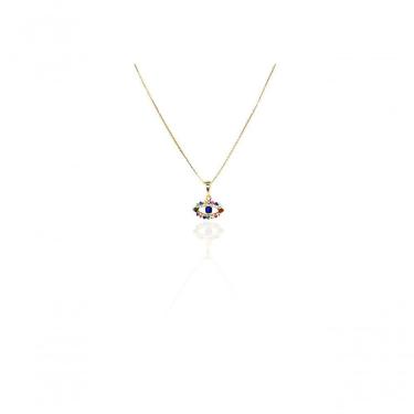 Imagem de Colar Pingente Olho Grego Com Zircônia Multicolor Folheado Em Ouro 18k