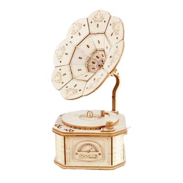 Imagem de Caixa de música, gramofone de madeira, quebra-cabeça DIY 3D com música `To Alice`