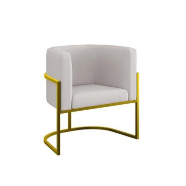 Imagem de Cadeira Poltrona Lua Moderna Veludo Base De Metal Dourado Bege