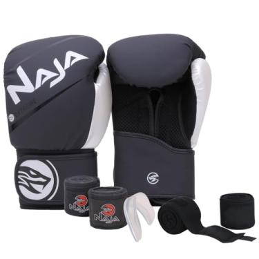 Imagem de Kit Boxe/Muay Thai Naja Extreme - Par de Luva + Bandagem 3M + Protetor Bucal (Preto/Rosa, 16 OZ)