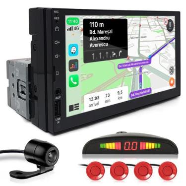 Imagem de Kit Multimídia 1 Din 7 Polegadas + Câmera Ré + Sensor Ré Vermelho Fiel