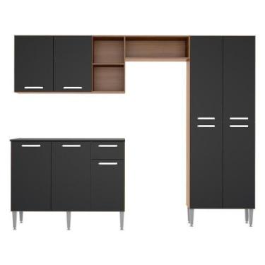 Imagem de Cozinha Compacta Multimóveis Pequim Fg2999 Madeirada/preta - MULTIMOVE