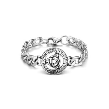 Imagem de PESOENTH Pulseira masculina Viking de prata para homens, pulseira de corrente de aço inoxidável para homens, joias vikings, presentes para homens, 8inches Length, Aço inoxidável, Sem pedra preciosa