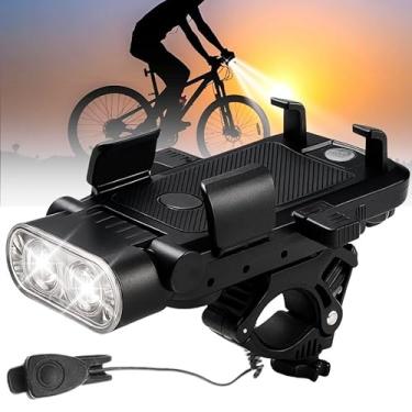 Imagem de Lanterna para Bicicleta 4 em 1 LED Suporte Celular Powerbank USB Buzina 120dB Recarregável Farol Bike Giro 360 IPX6 Ciclismo Trilha Noturna MTB Speed