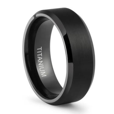 Imagem de LerchPhi 6 mm 8 mm anel masculino preto fosco escovado com borda chanfrada livre nome personalizado data coordenadas gravar suporte conforto ajuste masculino aliança de casamento, Metal não precioso, Sem pedras preciosas