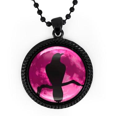 Imagem de Colar de lua cheia de corvo - pingente de lua roxa, corvo de Halloween, joia feita à mão, prata ou preto - 96-RN, Large, Metal, Sem Pedra Preciosa