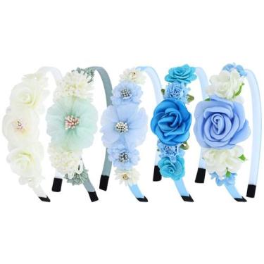 Imagem de Tiaras de flores Dizila, azul marfim, plástico para meninas, 5 unidade