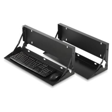 Imagem de Otoolling 2 peças de suporte de parede dobrável de 61 cm para teclado de computador e mouse organizador de bandeja para pequenos escritórios e apartamentos, fácil instalação com 4 parafusos (preto)