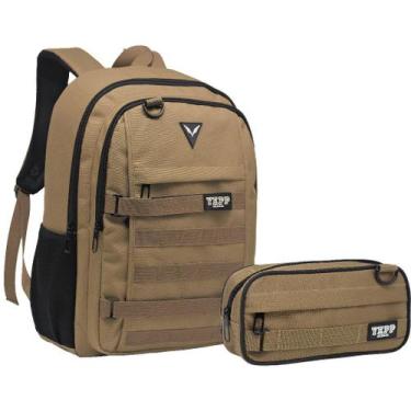 Imagem de Kit Mochila Estojo Juvenil Escolar Reforçada Trabalho - Yepp, Caqui