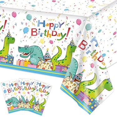 Imagem de YYMLBEC 3 peças toalhas de mesa de sereia rosa, capa de mesa de plástico descartável para festa de aniversário de meninas, decorações de chá de bebê, 137 x 274 cm (dinossauro)