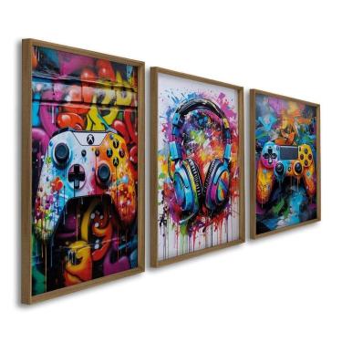 Imagem de Quadro Decorativo Controle de Vídeo Game 3 Telas 60x90cm para Sala Quarto Escritório