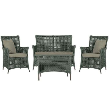 Imagem de Jogo Sofá 2 Poltronas E Mesa Igapó Marrom E8 Trama Original Verde