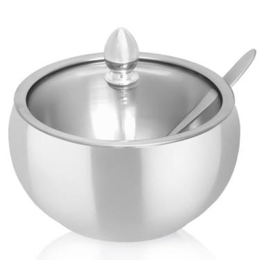 Imagem de Açucareiro Inox Com Tampa De Vidro E Colher 300ml Cafeteria Restaurant