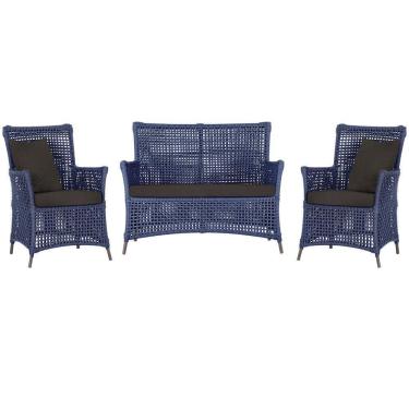 Imagem de Jogo Sofá E 2 Poltronas Igapó Alumínio Marrom E9 Trama Azul