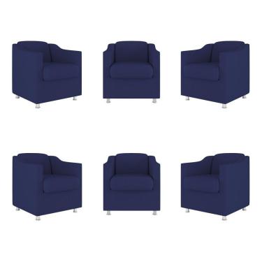 Imagem de Kit 06 Poltronas Sala De Espera Clinica - Dentista Suede Cor:azul Marinho
