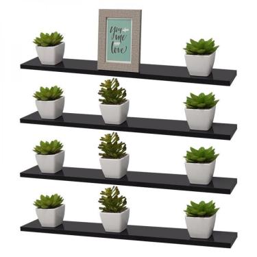 Imagem de Kit 4 Prateleiras 70 X 20cm Preta Suporte Invisível