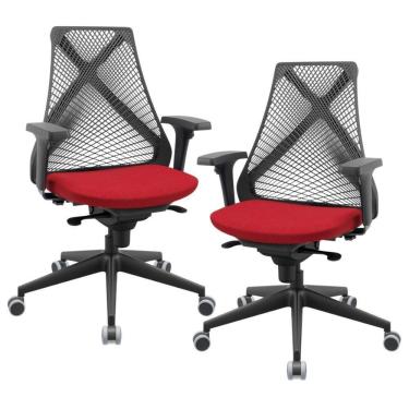 Imagem de Kit 02 Cadeiras De Escritório Giratória Presidente Unix P03 Tela Cinza Crepe Vermelho - Lyam Decor