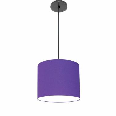 Imagem de Lustre Luminária Pendente Vivare Free Lux Pe-4106pr Cúpula Em Tecido 20x25cm Roxo Canopla Preta E Fio Preto
