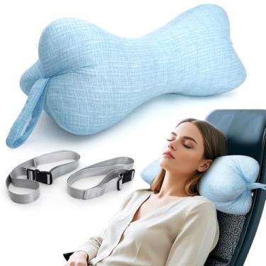 Imagem de RoamReady Travesseiros de pescoço e cervical, travesseiro de pescoço em forma de osso de cachorro com corda fixa e laços na extremidade, para quiropraxia da coluna lombar, para carro, ônibus, caminhão